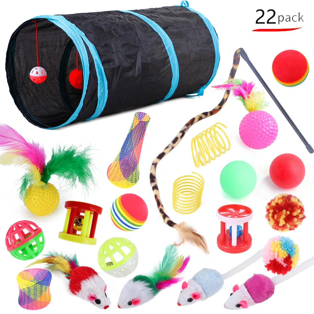 

Cat toy set mouse shape ball foldable cat kitten play tunnel funny mouse supplies simulation fish and cat accessories