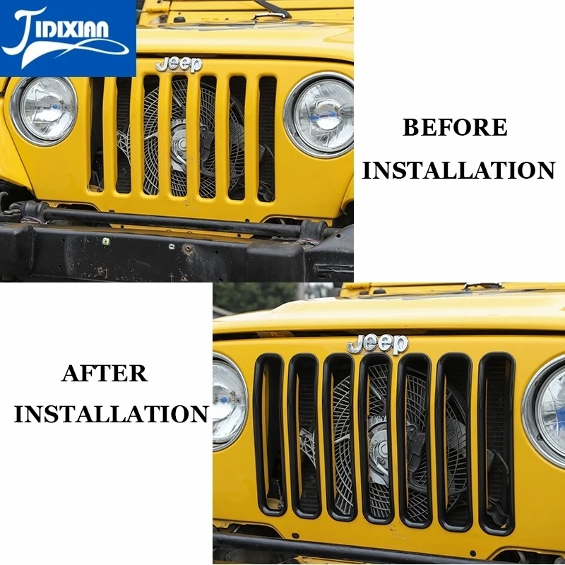JIDIXIAN Car Grills Mesh Front Insert Grille Decoration Cover Trim Jeep Wrangler TJ 1997-2006 Car Exterior Accessories Front Grille Front Grille Trim Strips
