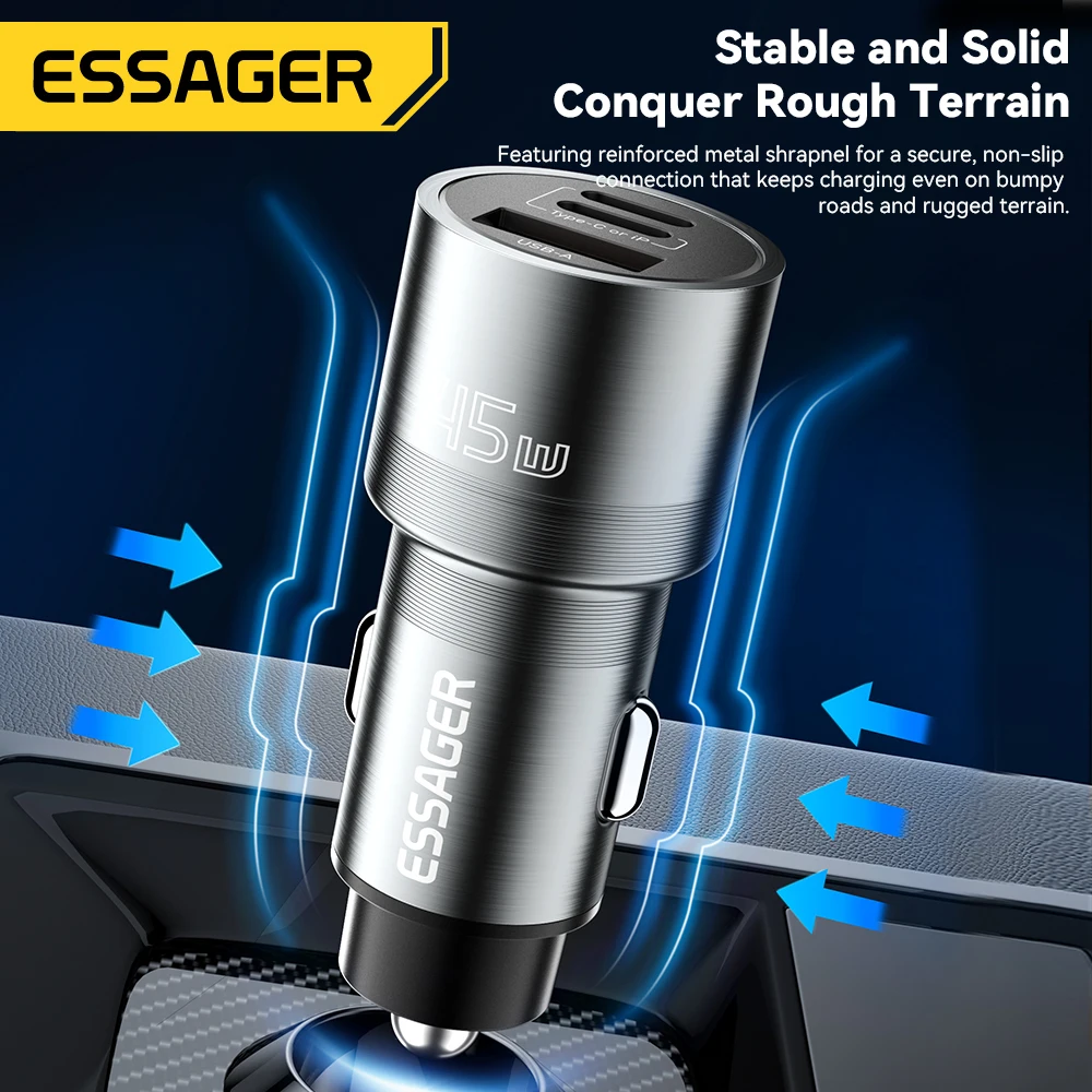 Essager iP Port Car Charger USB Type C PD QC 3.0 PPS 45W Fast Charging For iPhone 15 MacBook Samsung Xiaomi Mobile Phone Charger phone charger car charger car phone charger