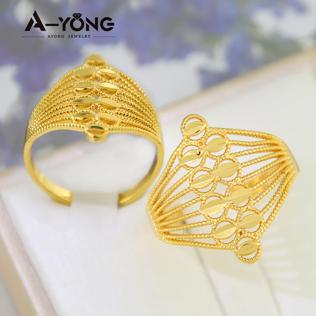 Nigeria Hochzeit Schmuck Ringe 21k Gold Überzogene Türkische Braut Vintage Hohl Ring Arabisch Heiraten Frauen Täglichen Party Schmuck – Detail 8