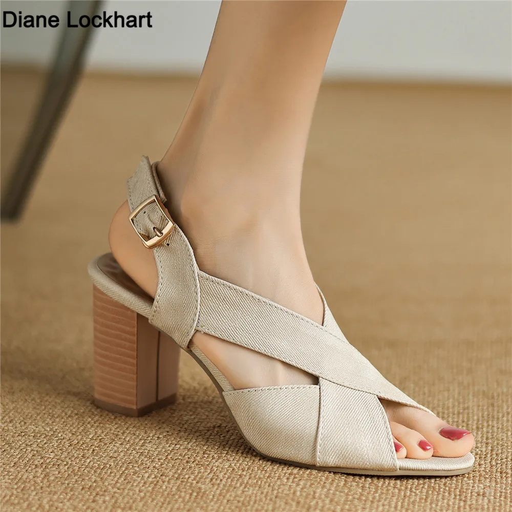 

2024 Outdoor Women's Shoes Peep Toe Buckle Female Sandals Fashion Office Sandalias Fish Mouth Chunky Heel Rome Ladies Shoes