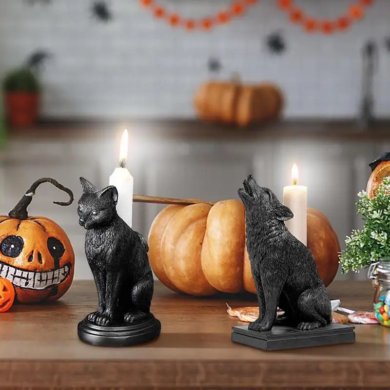 

Wolf Cat Candle Holder Durable Unbreakable Animal Candle Stick Gift Gothic Cat Candlestick Wolf Decoration Accessories supplier