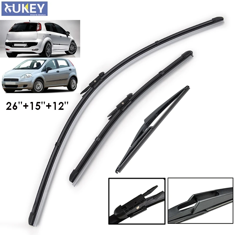 3Pcs/Set Windscreen Flat Wiper Blades Front Rear Set For Fiat Grande Punto 2005-2011 Windshield Wiper For Punto Evo 2009-2013