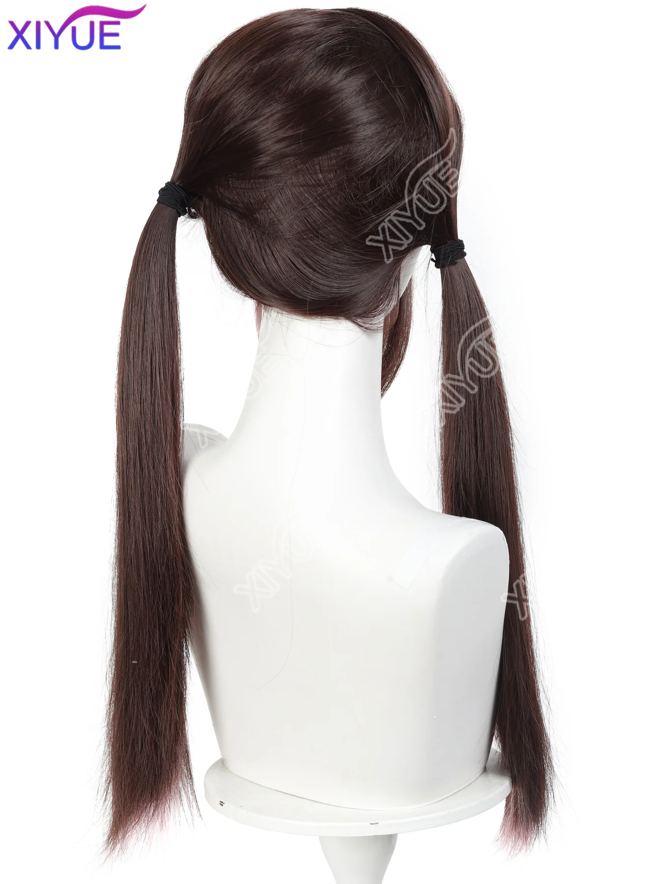 XY Highlight Pink Synthetic Lolita Double Ponytail Wig Straight Hair Wig with Bangs Suitable for Women Halloween Christmas Wear