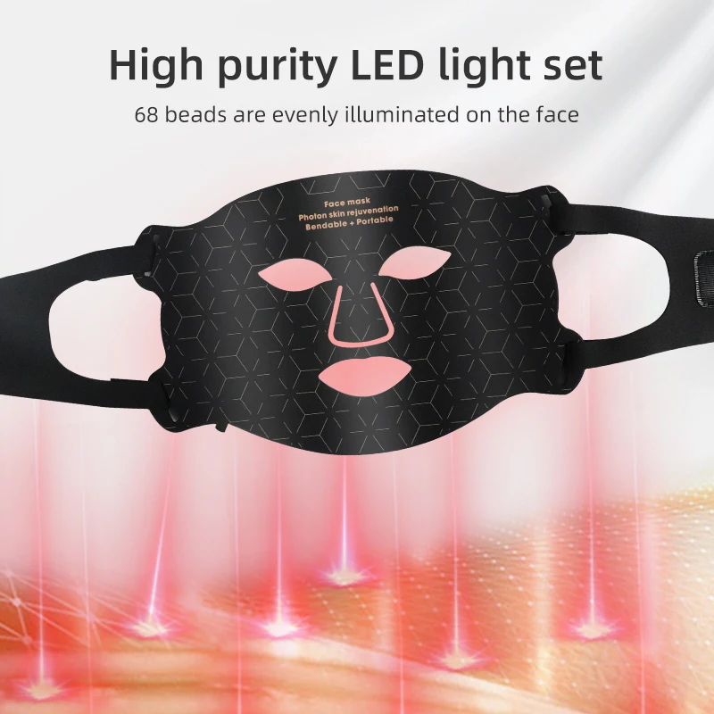 Led Mask Face Red Light Therapy 480 Lamp Beads 4Colors Adjustment For Neck Beauty