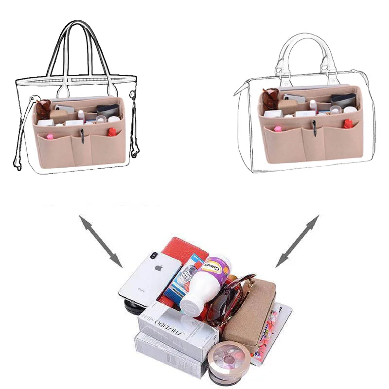 EverToner Felt Handbag Insert Organiser Felt Bag Organizer Handbag Tote Bag in Bag Organizer for LV Speedy Neverfull Longchamp