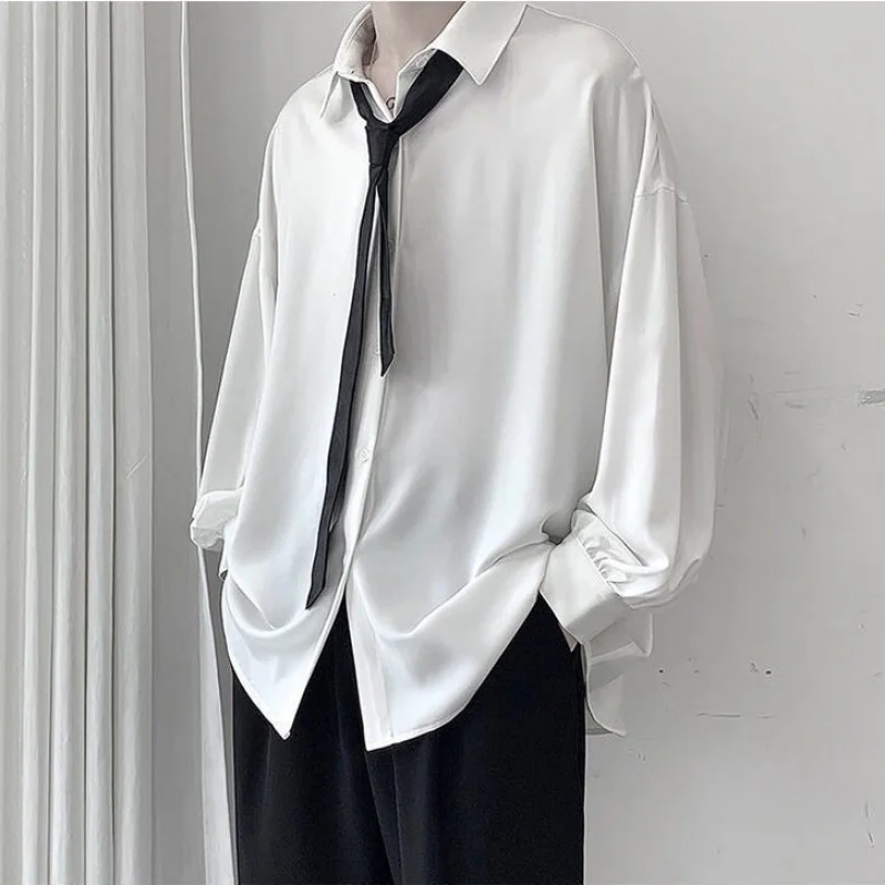 2023 Spring and Autumn New Black White Long-sleeved Shirts Men Korean Comfortable Blouses Casual Loose Single Breasted Shirt