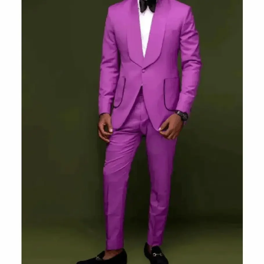 

New Fashion Men Suits 2 Pieces Blazer+Pants Handsome Slim Celebrity Wedding Formal Work Causal Tailored Set