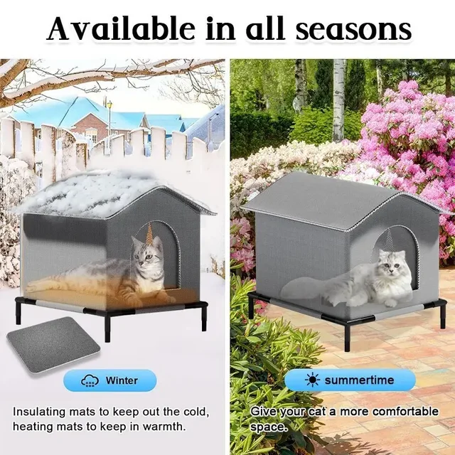 High Quality Oxford Cloth Outdoor Cat House with Stand - Insulated Shelter with Aluminum Foil Lining, Snow & Wind Protection 3