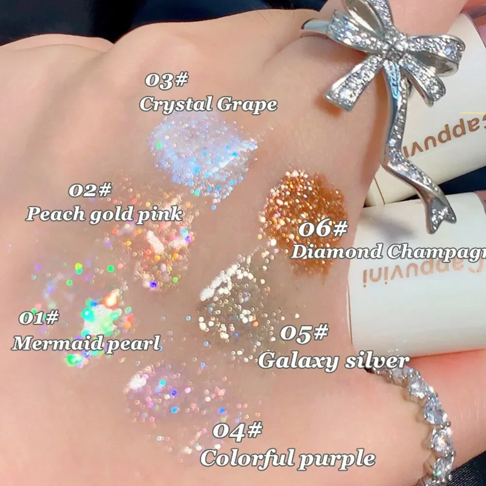 Cappuvini Liquid Eyeshadow High-Gloss Shiny Mermaid Pearl Tears Brightening Glitter Highlighter Quick Drying Eyeliner Makeup 6