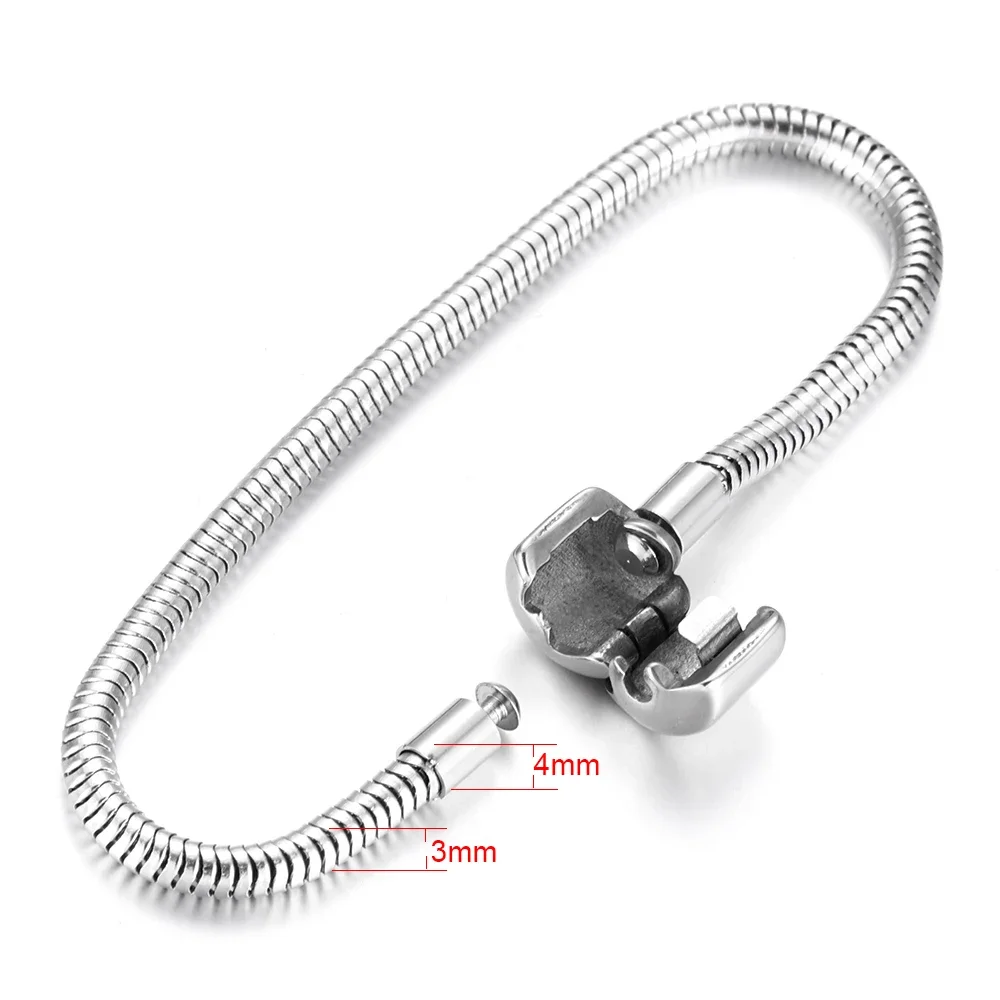 Stainless Steel Bracelet Jewelry Snake Chains European Clips DIY Charms