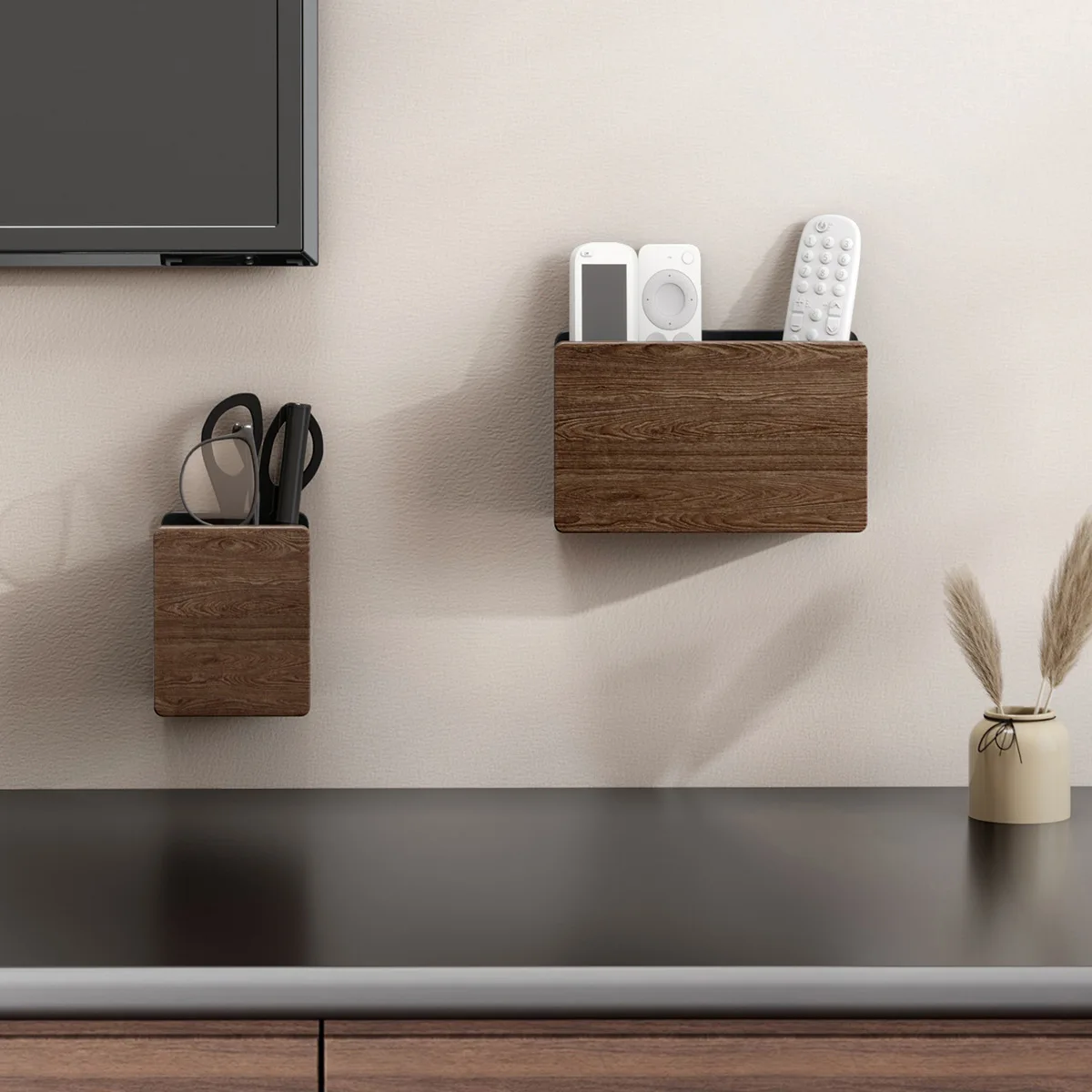 Desktop Remote Control Storage Box, Sundries Box, Pen Holder, Stationery, Makeup Brush, Bathroom Shelf, No Punch 3