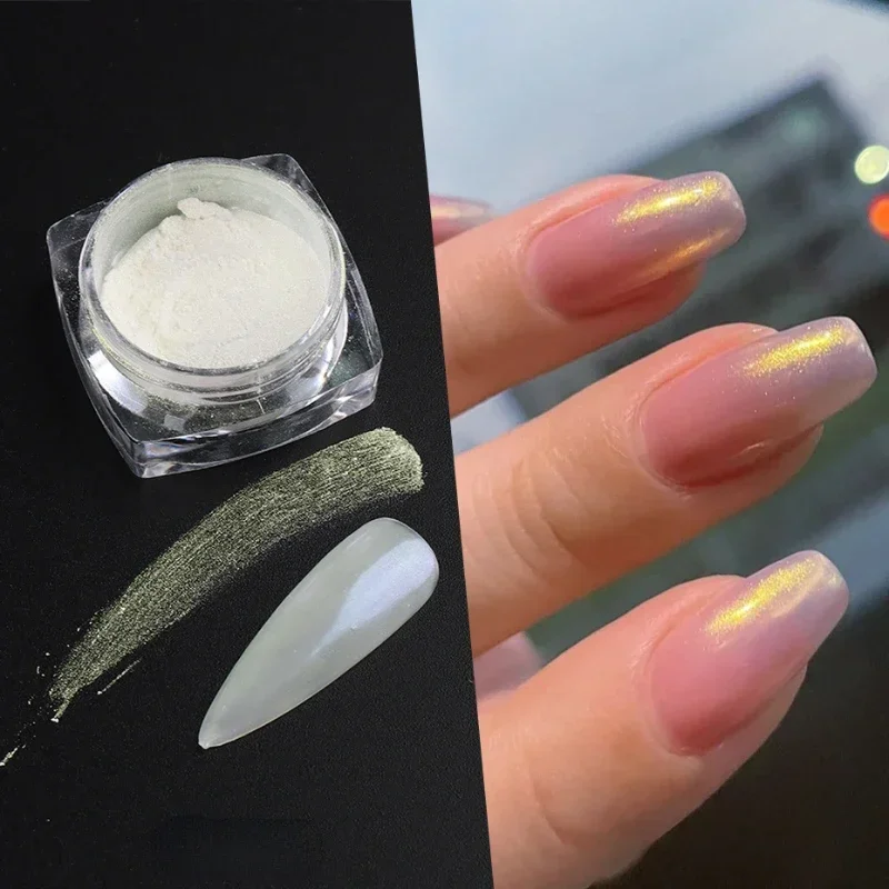 Mirror Mermaid Nail Powder Pigment Pearl White Rubbing on Nail Art Glitter Dust Chrome Aurora Blue Manicure Decorations