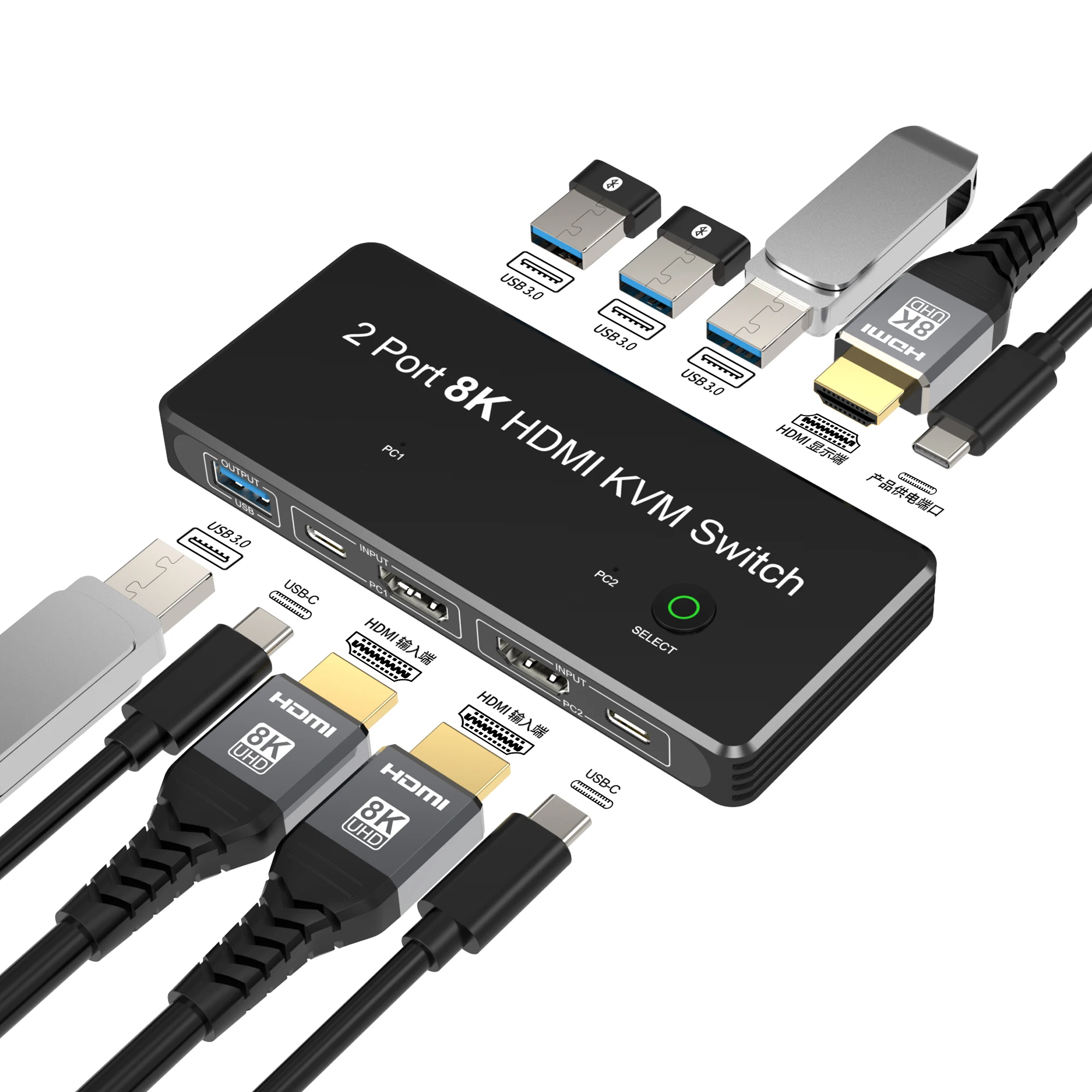 HDMI-ȣȯ 2.1 KVM ġ 8K @ 60hz 2 Ʈ USB  HD ġ, 2  ǻͿ, Ű 콺    U ũ 