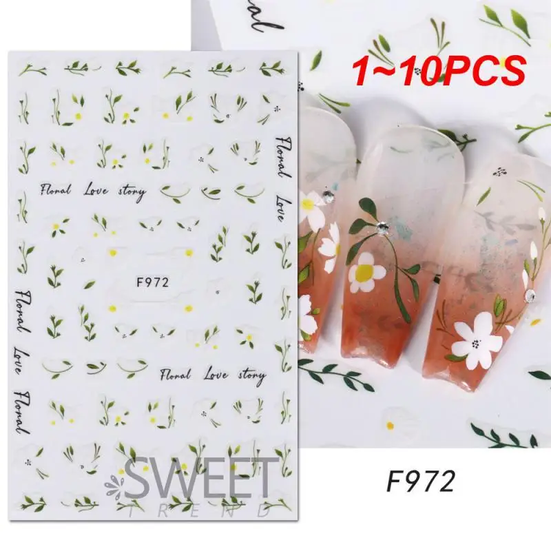 

1-10 шт., водостойкие наклейки для ногтей, с листьями
