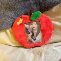 MINKYS Cute Red Apple Fluffy 3 inch Kpop Photocard Holder Photo Card Holder Bag Pendant School Stationery 2