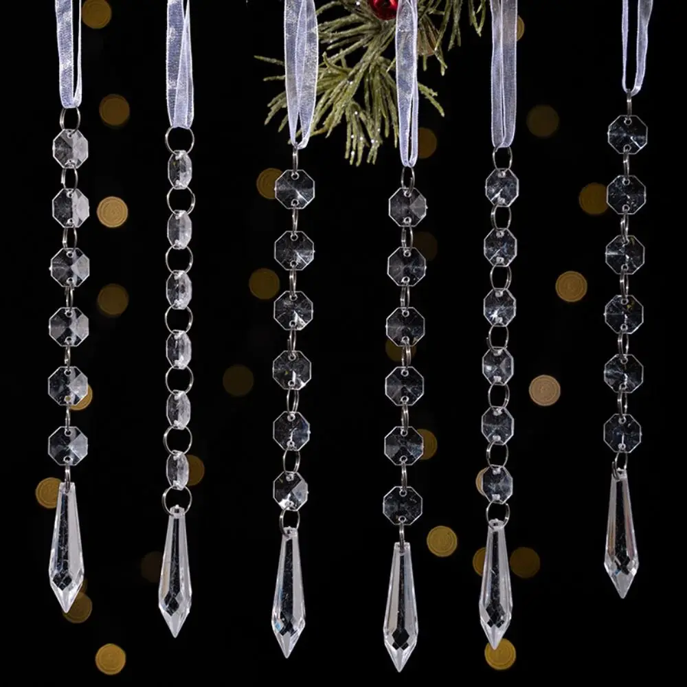 Transparent Christmas Tree Hanging Pendants Snow Beads Star Snowflake Ice Christmas Decorations Acrylic Drop Ornaments