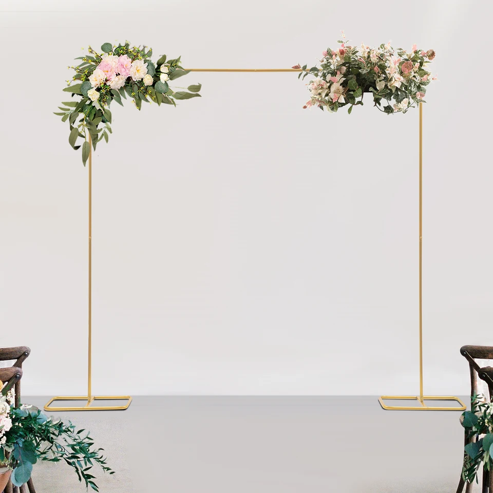 Gold Metal Wedding Arch Decor with Flowers and Balloons
