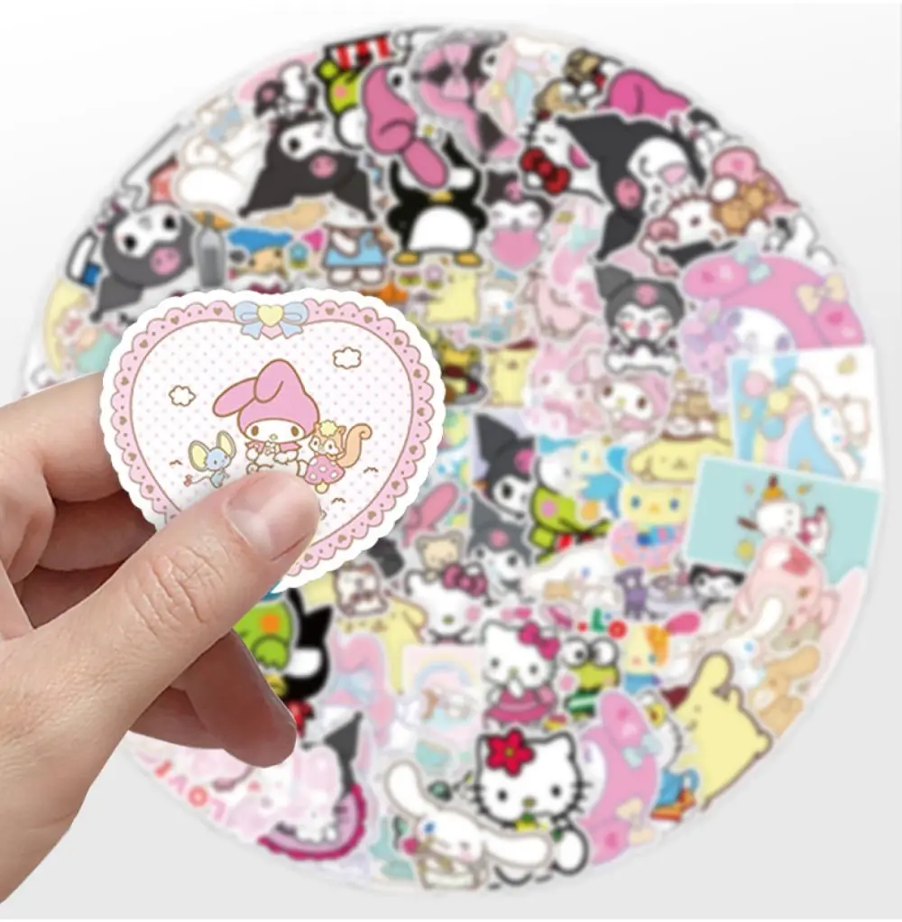 Cartoon Stickers 100pcs Hellokitty Sanrio Cartoon Kawaii Kuromi My Melody Sticker for Scrapbooking Stationery Waterproof for Laptop Kid's Gift