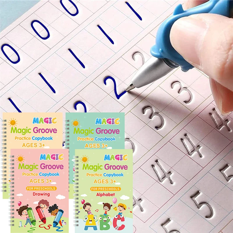 Montessori 4 Pack Magic Copybook Reusable Groove Writing Practice