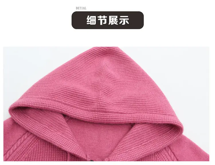 Rosenrote Strickjacke mit Kapuze für Damen, kurz, Frühling und Herbst, neuer Stil mit Kapuzenpullover mit hohem Gürtel – Detail 16
