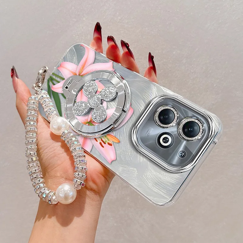 Pink Floral Phone Case Set with Lanyard and Stand – 3 Piece Accessory Collection