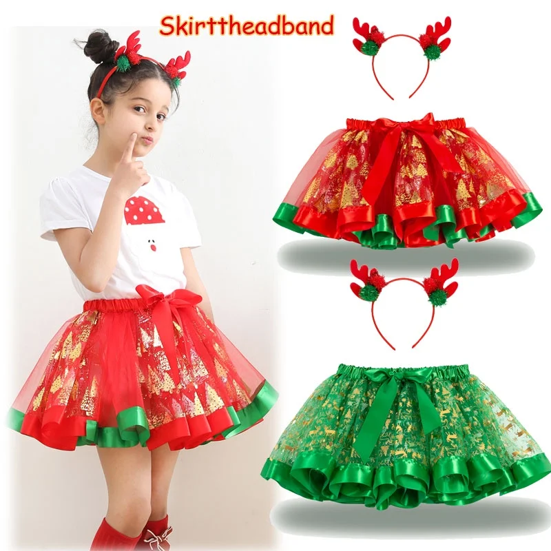 

Christmas Outfit for Baby Girl 2-11Y Christmas Gift for Kids Princess Mesh Tutu Skirt+christmas Headband Halloween Costume