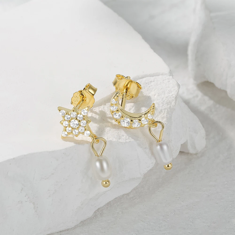 Silver earrings 925 sterling star moon element for women girl