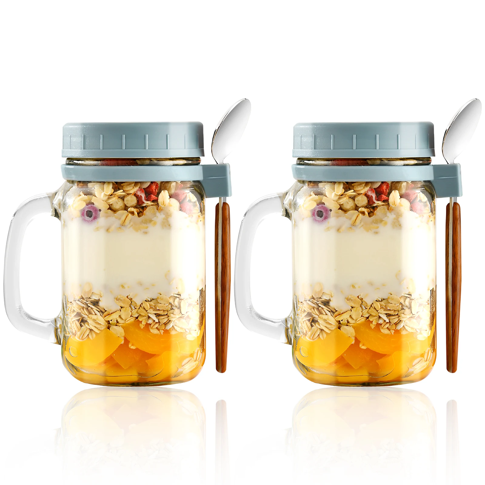 Confezione Da 2 Barattoli In Vetro Per Overnight Oats – Vasetti Con Coperchio E Cucchiaio, Scale Di Misurazione, 300ml, Ideali Per Colazioni E Spuntini