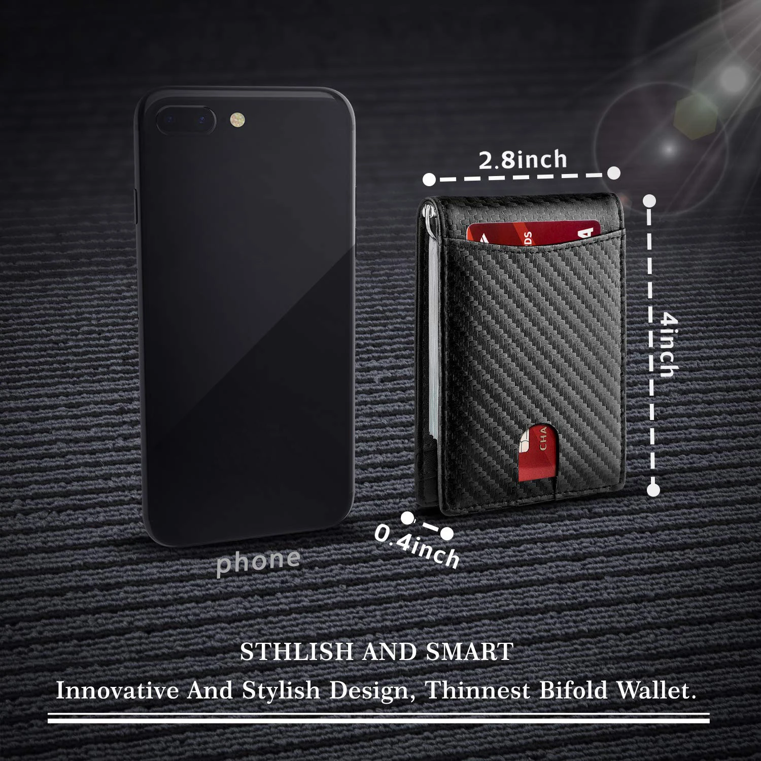 Black Carbon fibre dollars Money Clip RFID Blocking ID Cash Credit Card Holder Slim Thin Real Leather Wallet Mens Cards Cases credit card holder carbon fiber wallet id card holder synthetic leather wallet