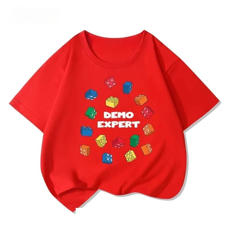 Lego educational cartoon print summer boys and girls 100% cotton short sleeved T-shirt