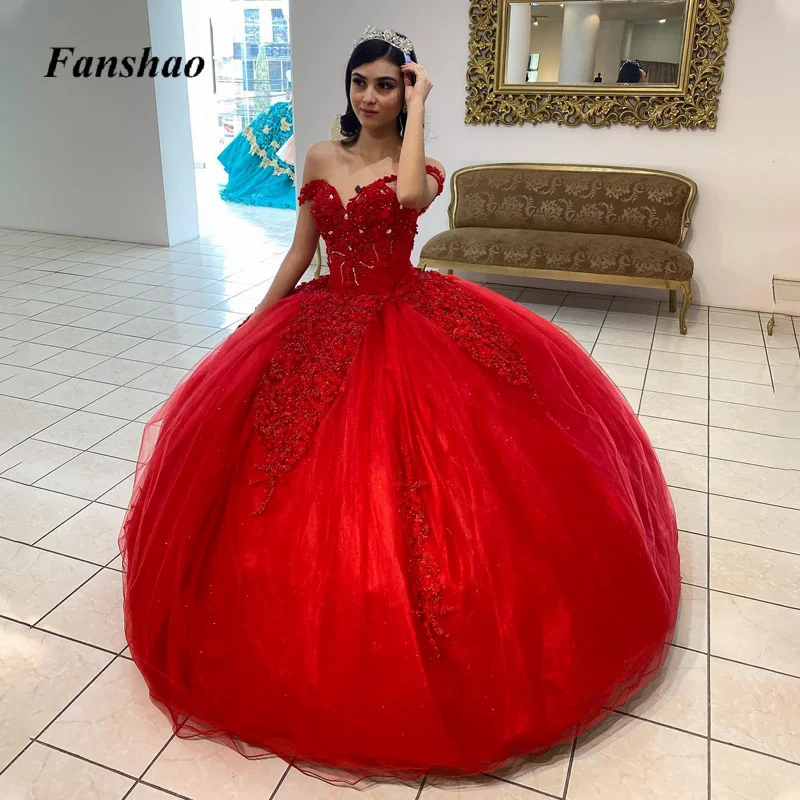 

Fanshao Quinceanera Ball Gown Dresses for Girls 15 Saudi Arabric Boat Neck Bace Neck Appliques Floral Print Drop Shipping