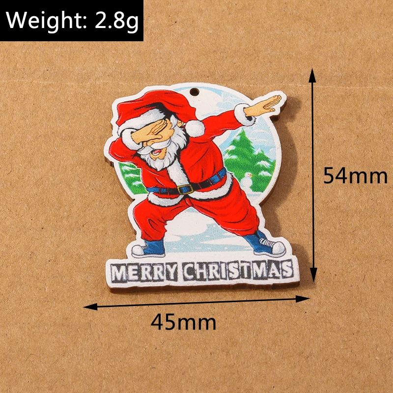 10 stücke Holz Weihnachts baum Charms Elch Santa Claus Anhänger Charme für die Herstellung von Halskette Ohrring Zubehör DIY Weihnachten Geschenke Lieferungen – Detail 2