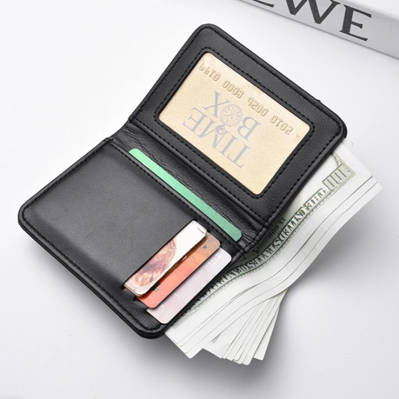 Men's Slim Bifold Wallet - Sleek Design with Vertical ID Window and Multi-Card Capacity