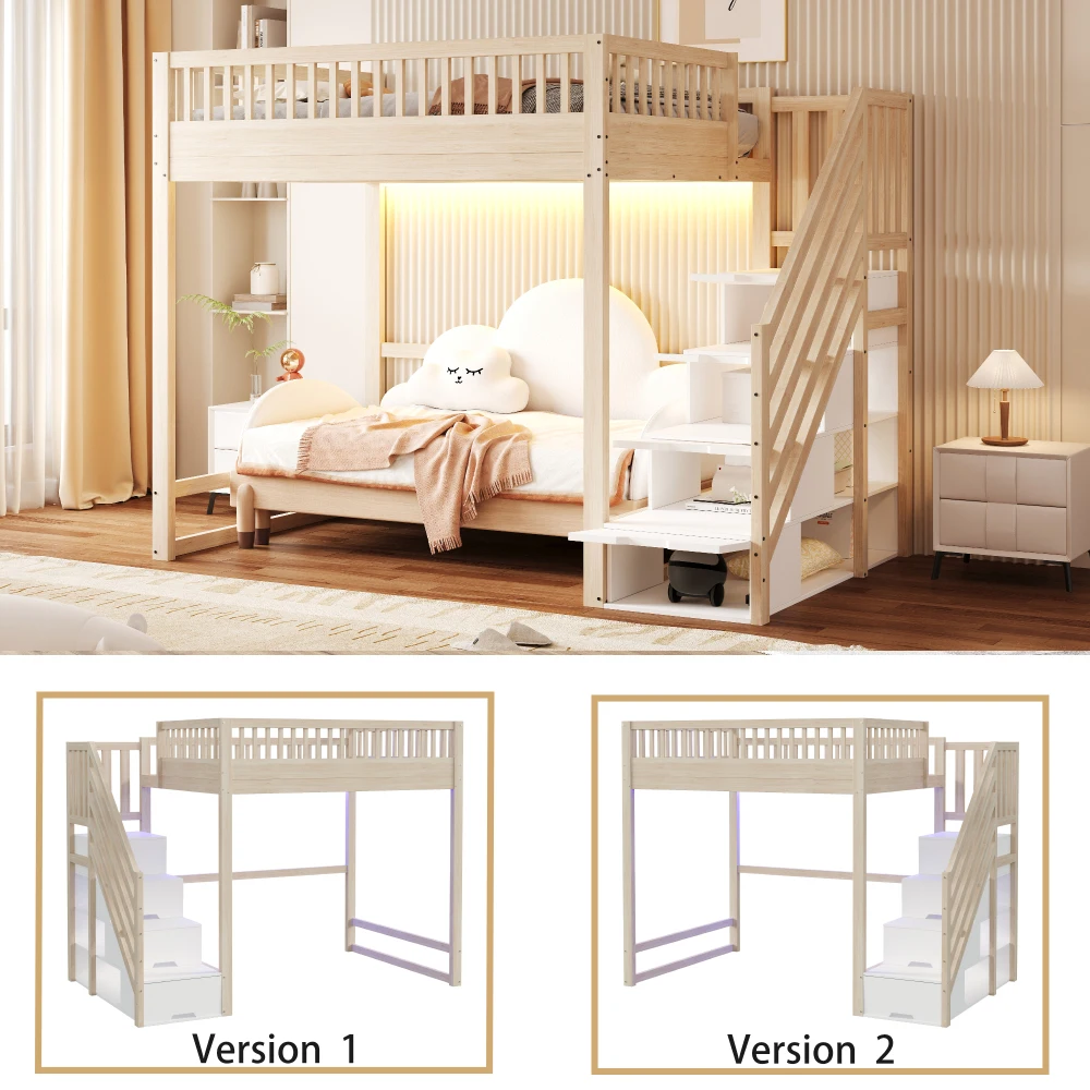 Holz-Etagenbett für Kinder 90x200cm Holzbettgestell mit LED-Lichtleiste Beidseitig Abnehmbare Sicherheitsgeländer Sicheres Kinderbett – Detail 19