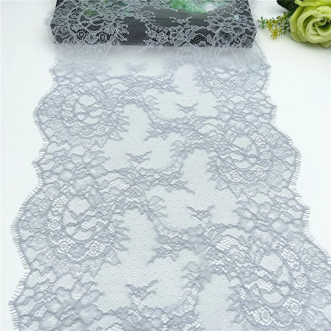 3M/lot Width 26cm Light Grey Pink Non-Elastic EyelashLace Trim For Skirt Sewing Accessory Craft DIY Apparel Fabric Lace Lingerie 1