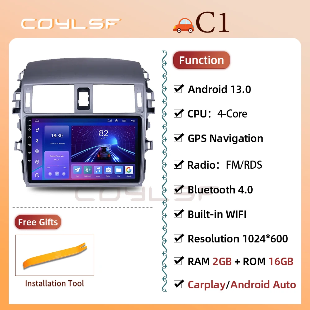 thumbnail image 1 of Android 13 Draadloze Carplay Android Auto Auto Radio para Toyota Corolla E140/150 2006 2007-2013 Gps Dsp reproductor Multimedia 2din 4, 1 of 5