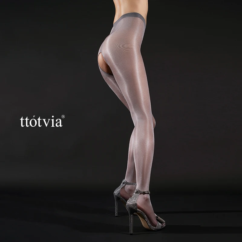 

10D Shiny Ultra-thin See Through Women Open Crotch Tights Sexy Glossy High Waist Pantyhose Stockings Leggings