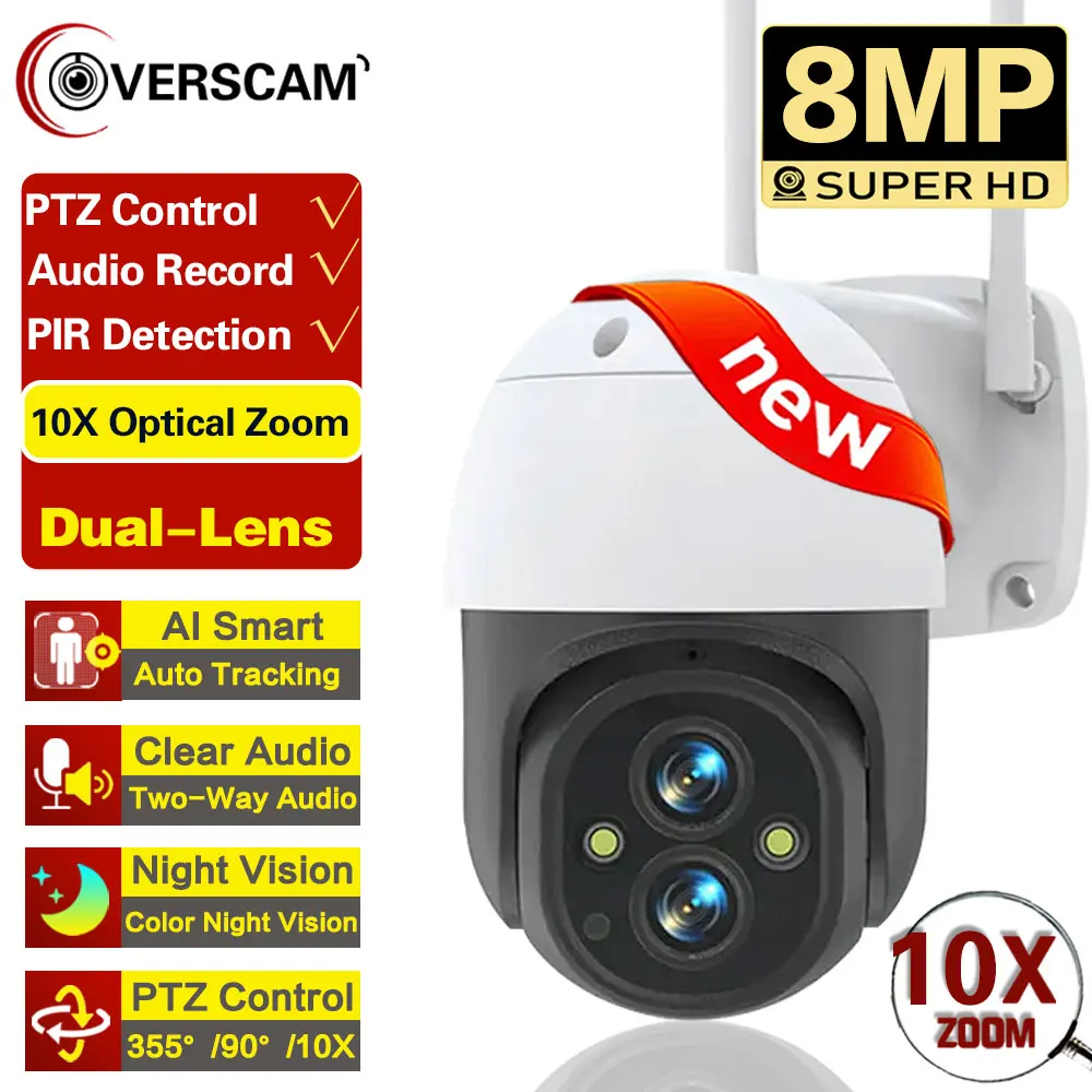 4K 8MP WiFi IP Surveillance Cameras Dual Lens PTZ Wifi video cam for home mini 10X Zoom Wireless Wifi CCTV Surveillance Cameras