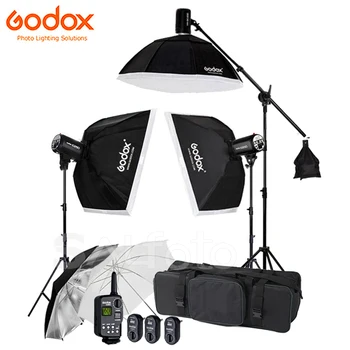 Godox 스튜디오 플래시 조명 키트, 60x90cm 소프트 박스, 2m 라이트 스탠드, 붐 암, 트리거 FT-16, 3x E300 300Ws, E250 250Ws