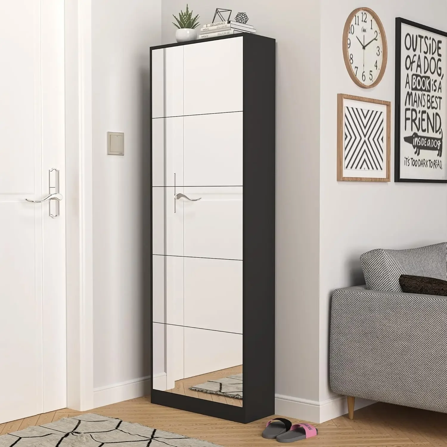 Shoe Storage Cabinet with Full Length Mirror, 30 Pairs & 5 Flip Drawer, Free Standing Shoe Rack Cabinet, Narrow Shoes Organizer