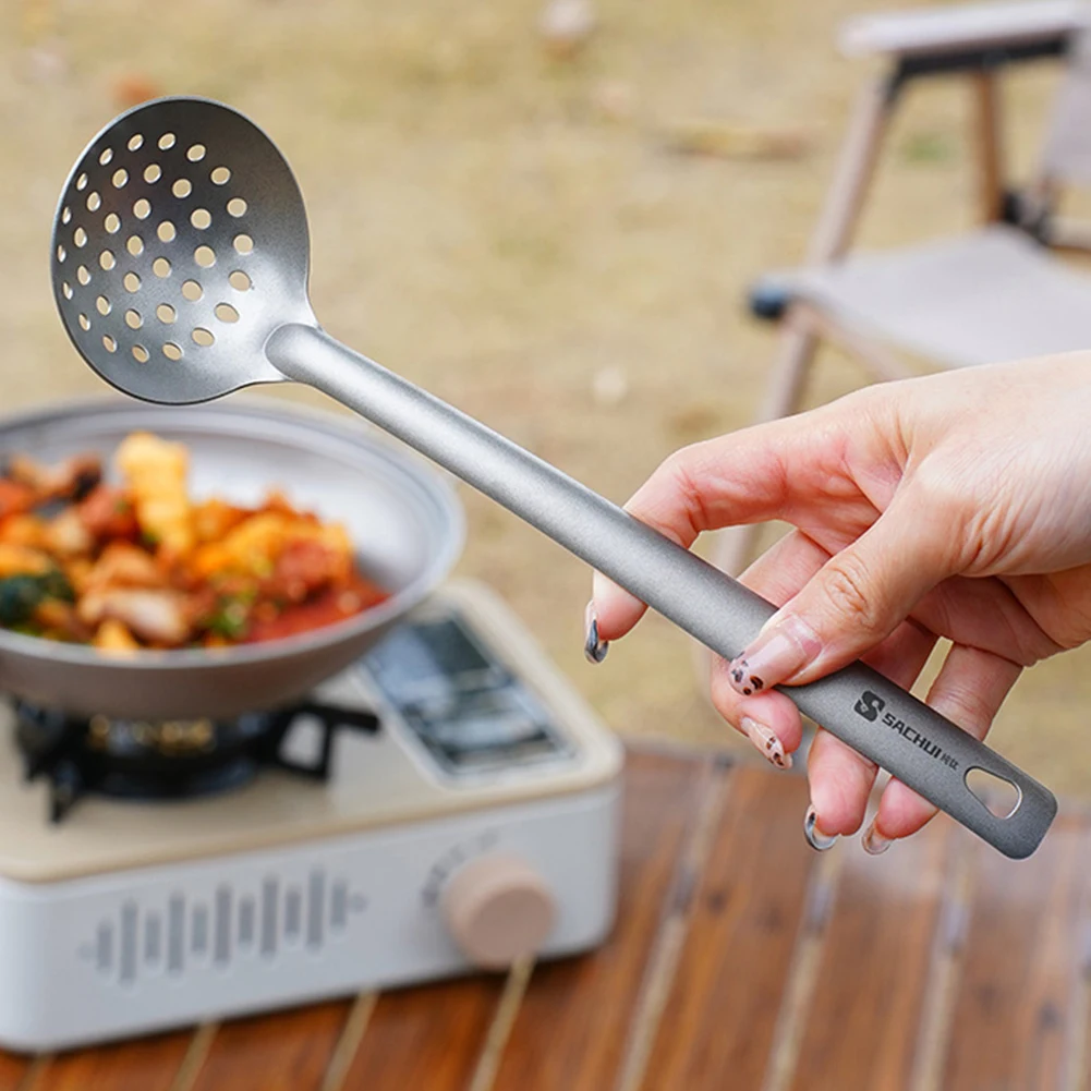 Long Handle Titanium Soup Ladle Skimmer Kits Slotted Spoon Food Strainer Serving Colander Hot Pot Tableware Lightweight 2PCS