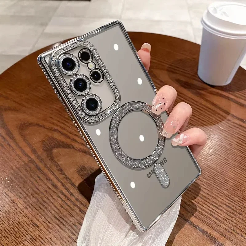 Luxury Diamond Glitter Clear Phone Case with MagSafe-Compatible Wireless Charging