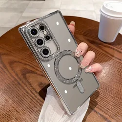 Luxury Diamond Glitter Clear Phone Case with MagSafe - Compatible Wireless Charging - S24PLUS (Silver)
