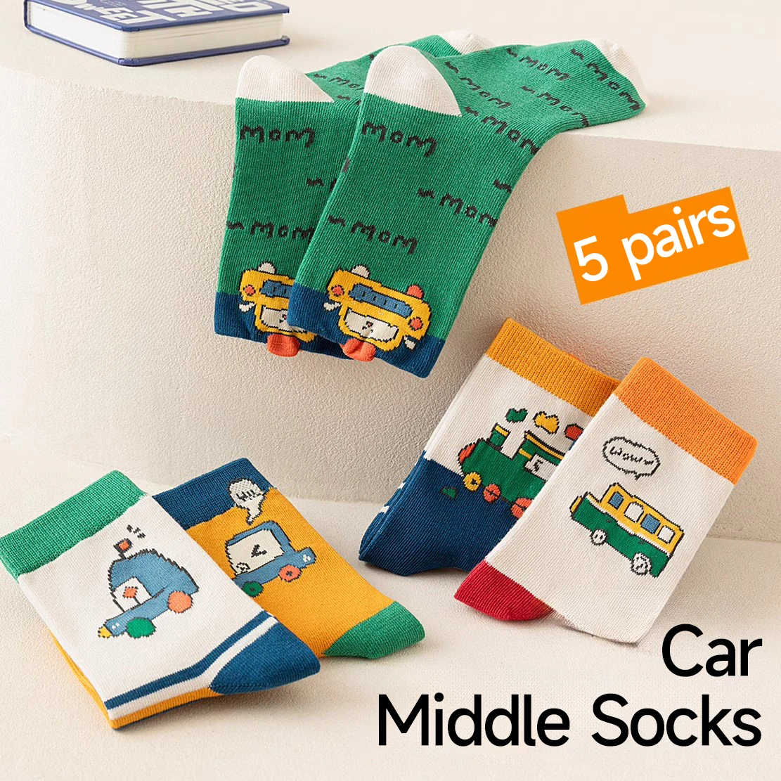 5Pairs 1-16Years Children Socks Childhood Fun Car Bright Color Soft Elasticity Abrasion Resistance Leisure Middle Sports Socks 3