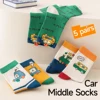 5Pairs 1-16Years Children Socks Childhood Fun Car Bright Color Soft Elasticity Abrasion Resistance Leisure Middle Sports Socks 3