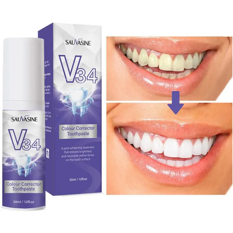 

V34 Mousse Foam Toothpaste Purple Whitening Cleaning Toothpaste Yellow Teeth Removing Tooth Stains Oral Cleaning Hygiene 30ml
