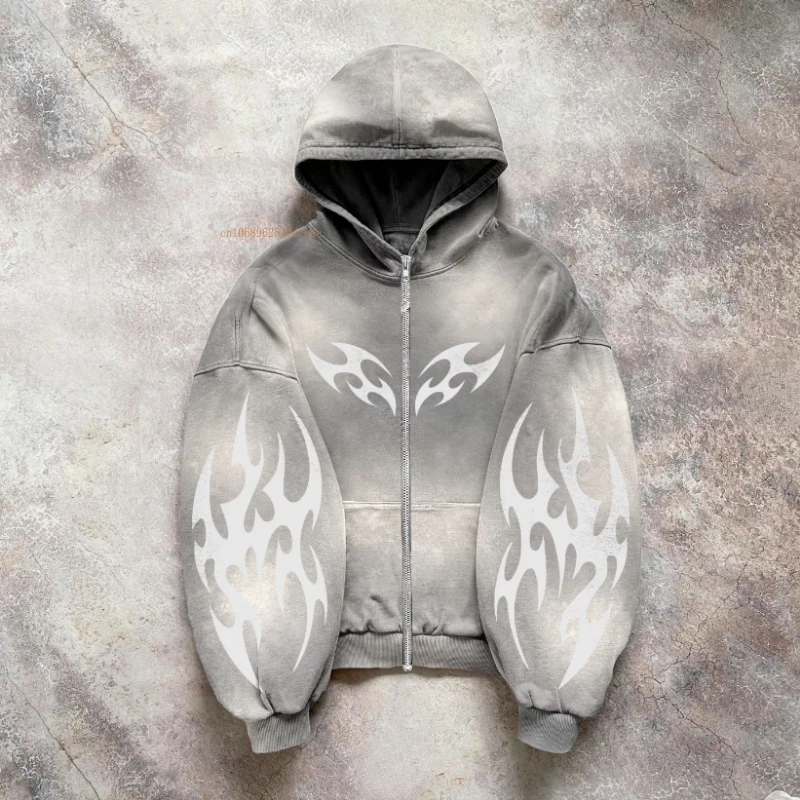 Black Printed Hoodie Men Women Personalized Pattern Design Y2k Casual Cotton Sweatshirt American Street Style Couple Jacket