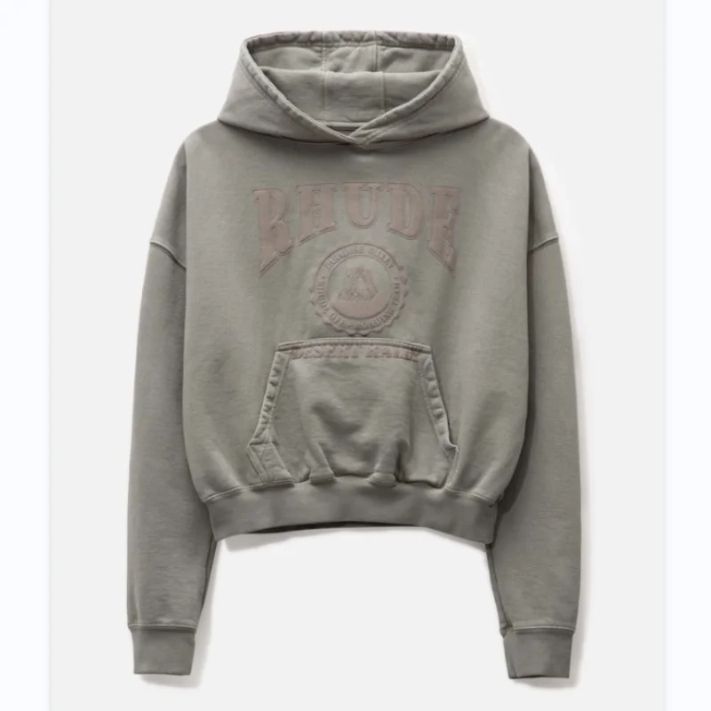 

Correct Version RHUDE Hoodie Grey Black Vintage Foam 3D Logo Hooded Sweatshirt Pullover Mens Womens Rhude Sweatshirt