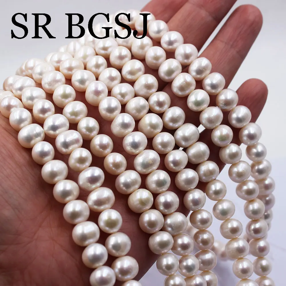 

9-10mm Wholesale Egg White Natural Freshwater Pearl AAA Beads For Jewelry Making DIY Bracelet Necklace 14"